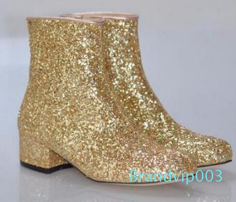 gold glitter ankle boots