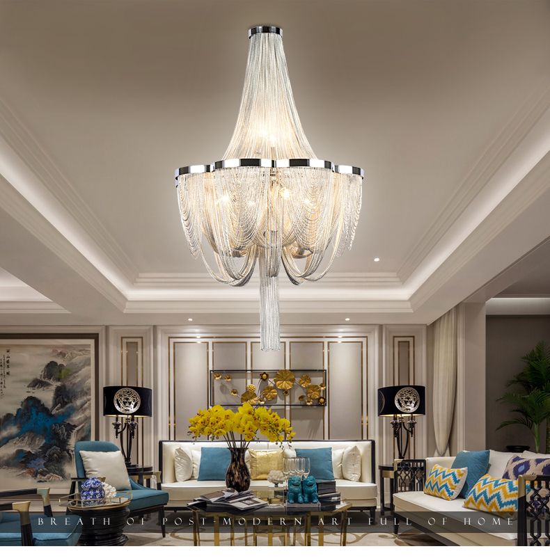 Lámparas colgantes modernas Lámparas de plata modernas Luz de interior de aluminio de la cadena