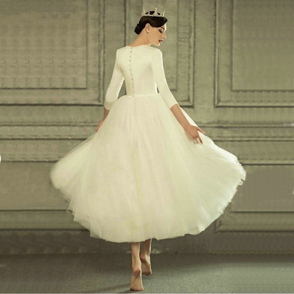 Compra Vestido De Novia De Tutú De Los Años 50 De La Vendimia 3/4 Mangas De  Tul De Lujo Longitud Del Té Vestidos De Novia Cortos Vestido De Noiva  Personalizar Tallas Grandes