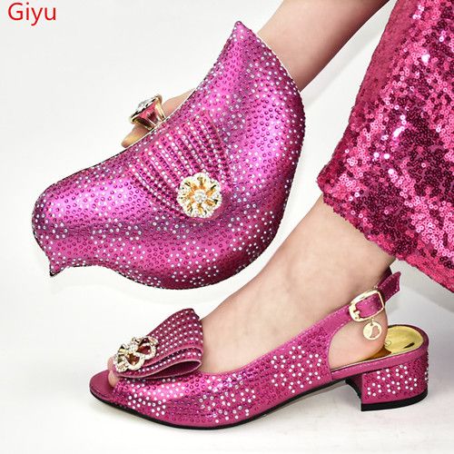 fuschia pink shoes and matching bag