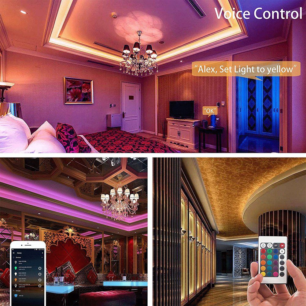 Rgb Led Strip Lights Wifi Wireless Smart Phone App Controlled Light Strip Kit 32 8ft 300 Leds 5050 Waterproof Working With Android Ios Syste Led