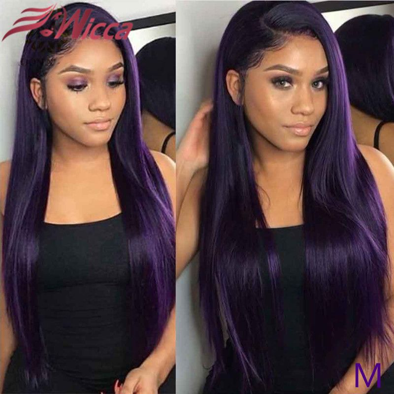 13*6 Deep Part Lace Front Human Hair Wig Straight purple Color Hair Pre  Plucked Line Bleached Knots Brazilian Remy