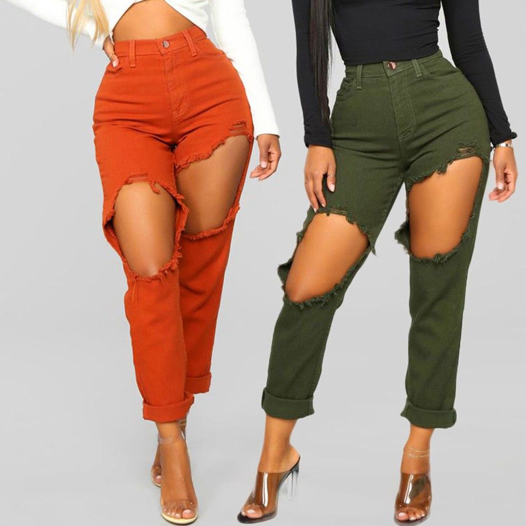 Compra Pantalones De Jeans Rotos Mujeres Largo Denim Baggy High Cintura  Hole Streetwear Streetwear Plus Capris Zipper Pantalones Slim Pantalones  Sueltos Barato | Entrega Rápida Y Calidad | Es.Dhgate