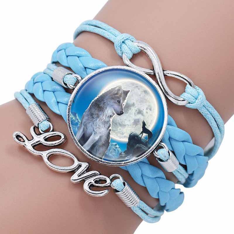 Multilayer Wolf Glass Cabochon Bracelets Charm Love Infinity Bracelet