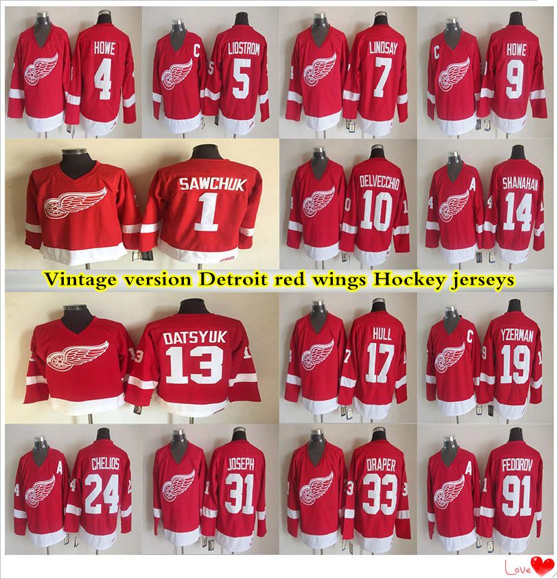 2021 Vintage Version Detroit Red Wings Jerseys 19 YZERMAN 13 DATSYUK 24