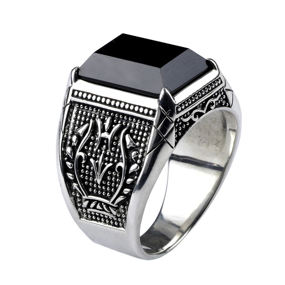 Nuevo hecho a mano puro 925 Anillos De Plata Piedra Ónix Para Hombres Todos Los Tamaños De Joyería Rrp £ 30