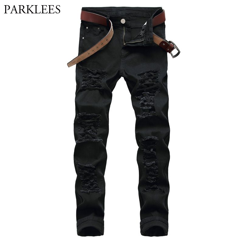 black skinny stretch ripped jeans mens