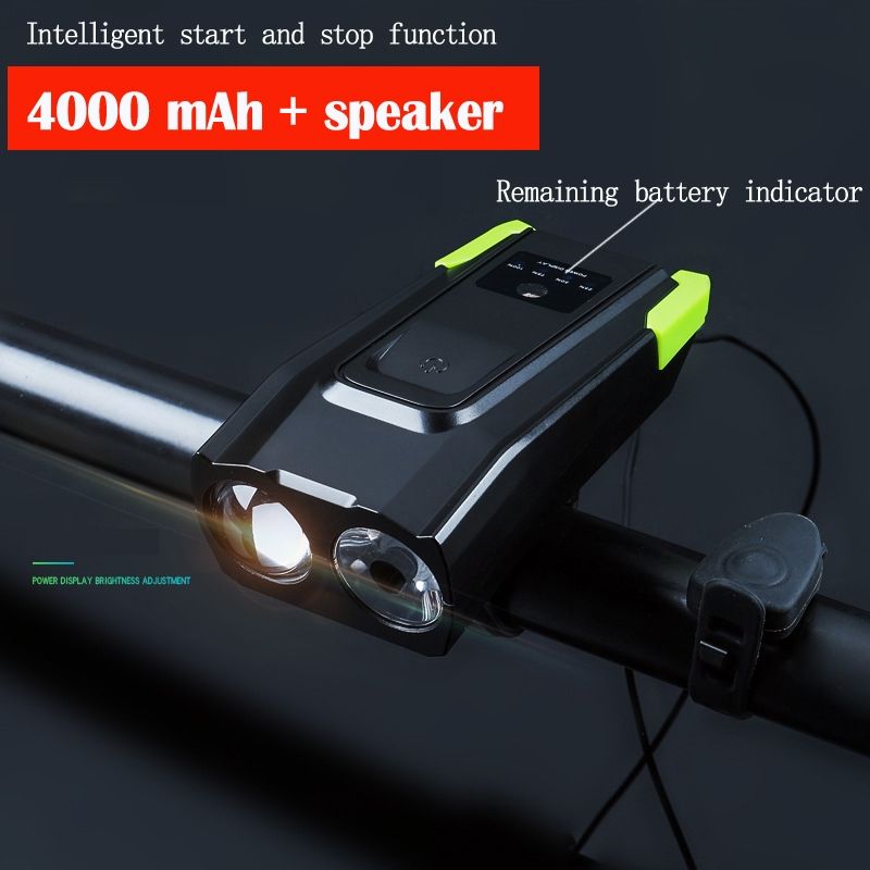 USB Mountain Bike Bicycle With Horn Bell Speaker LED Headlight Flashlight Lamp