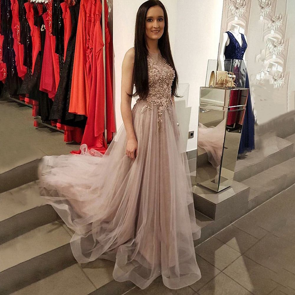 Chic A Line Tulle Long Prom Dresses 