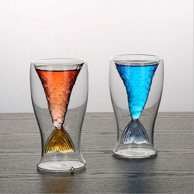POMU Crystal Mermaid Tail Cup Transparent Glass Fish Tail Practical Creative Wine Cup Heat-resisting Glass Bar Cups,Transparent POMU Crystal Mermaid Tail Cup Transparent Glass Fish Tail Practical Creative Wine Cup Heat-resisting Glass Bar Cups,Transparent