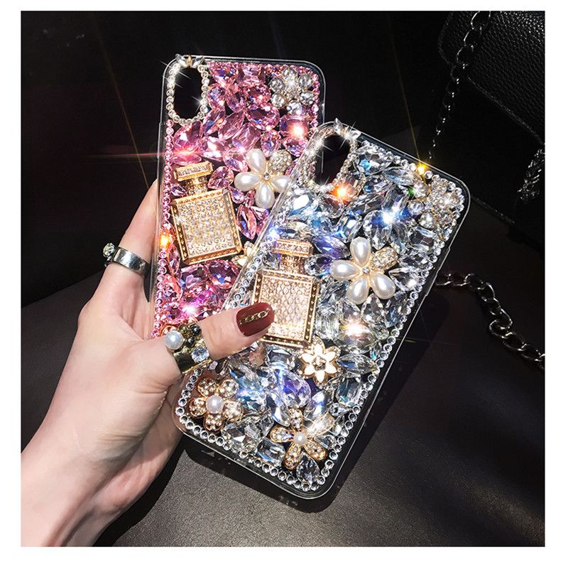 Bling Crystal Diamond Perfume Bottle Flower Case Cover For Iphone 11 Pro Xs Max Xr X 8 7 6 6s Plus Samsung Galaxy Note 10 9 8 S10e S9 8 Plus Free Cell