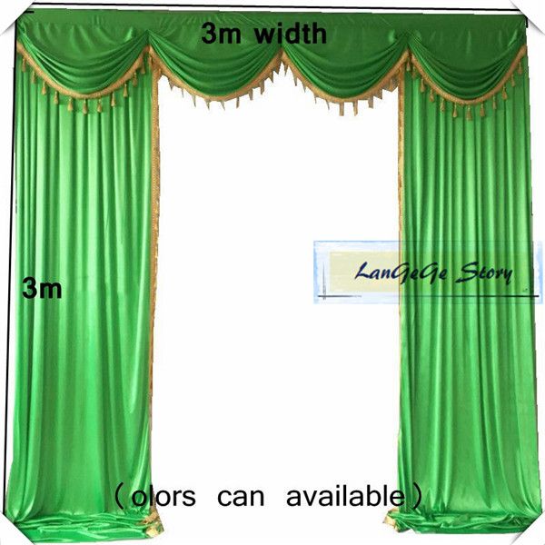 2019 Hot Sale Green Ice Silk Drapes Swags With Panicle Fit For10ft