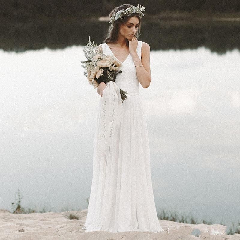 Compre Caida De Australia Country Garden Boda Vestidos Chaleco Estilo Boho Vestidos De Novia De Encaje Para La Novia De La Playa Vestido De Novia De Gasa De Vuelta V De La