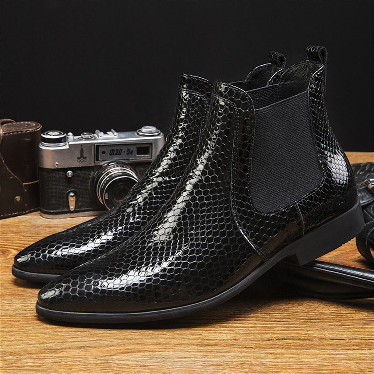 mens patent leather dress boots