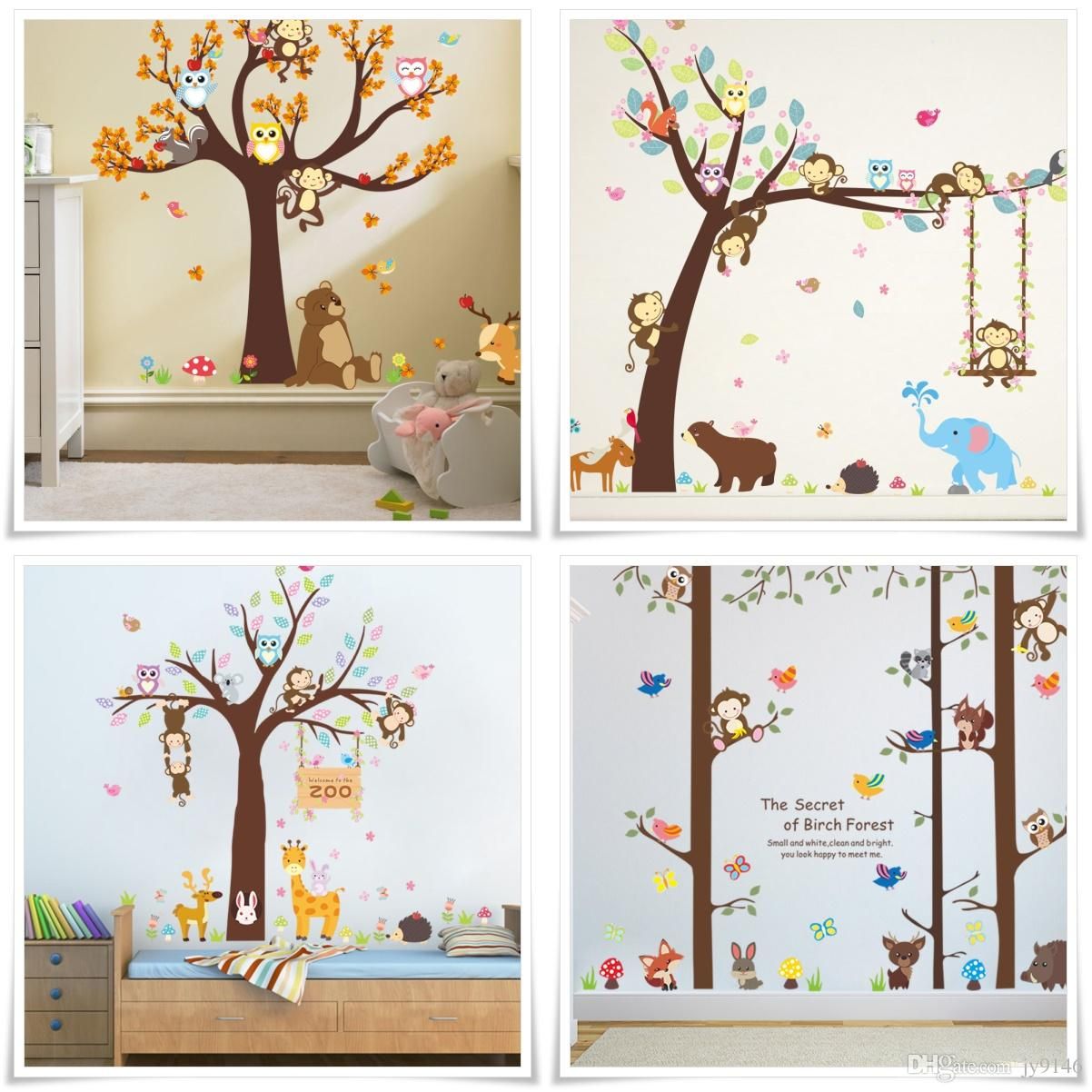 Compre Dibujos Animados Mono Buho Bosque Pared Pegatina Murales