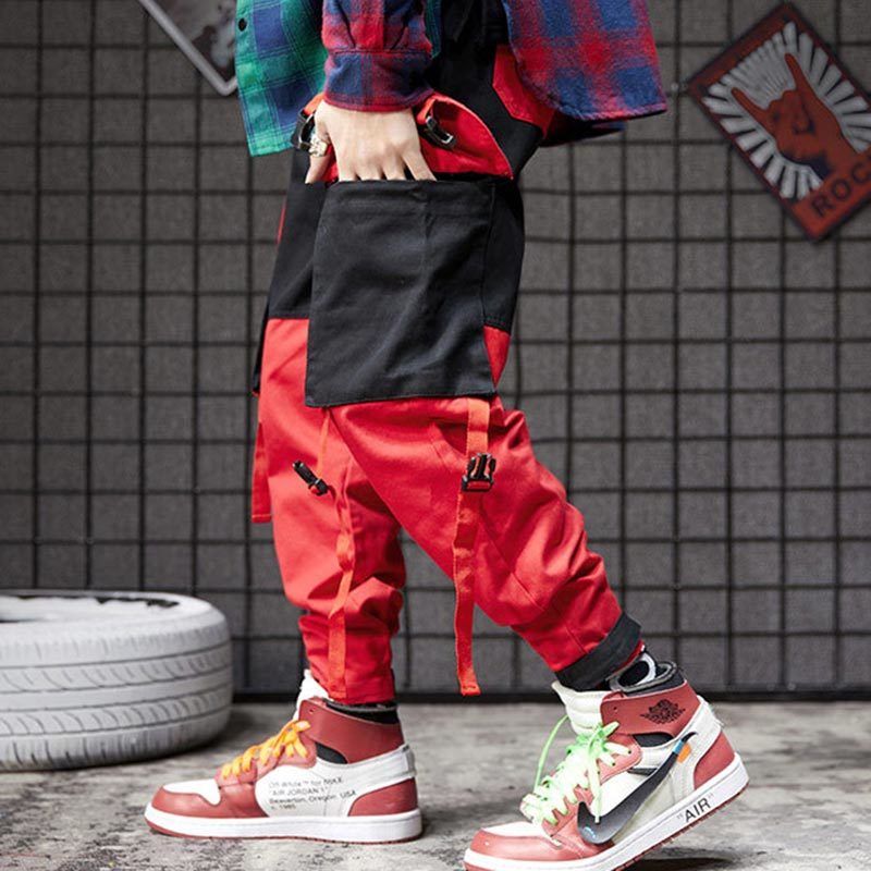 Pantalones BANNAJI de los hombres de Carga Urban Style Slim Fit Hip Hop remiendo bolsillo
