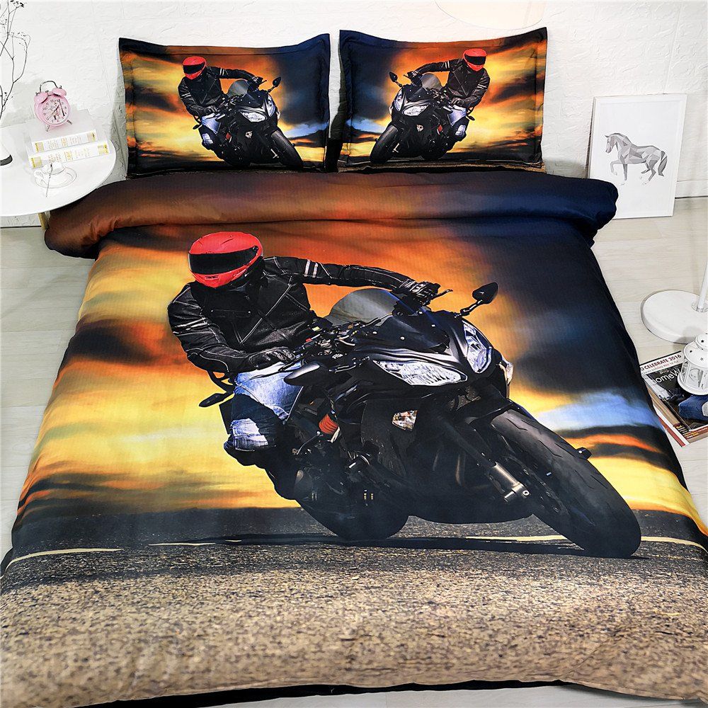 Motorcycle Bedding For Boys Duvet Cover Orange And Navy Blue Queen