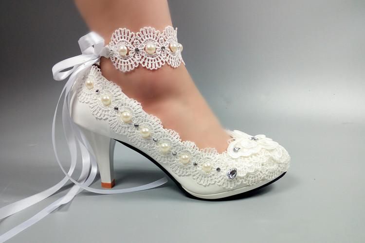 Kleding Schoenen Online Uitverkoop Womens Trouwschoenen Wit Lace Up Bruid  Schoenen Voor Vrouw Hoge Hakken Anckle Strap Hoge Hak Bruids Party Jurk  Schoenen 464345211 |DHgate