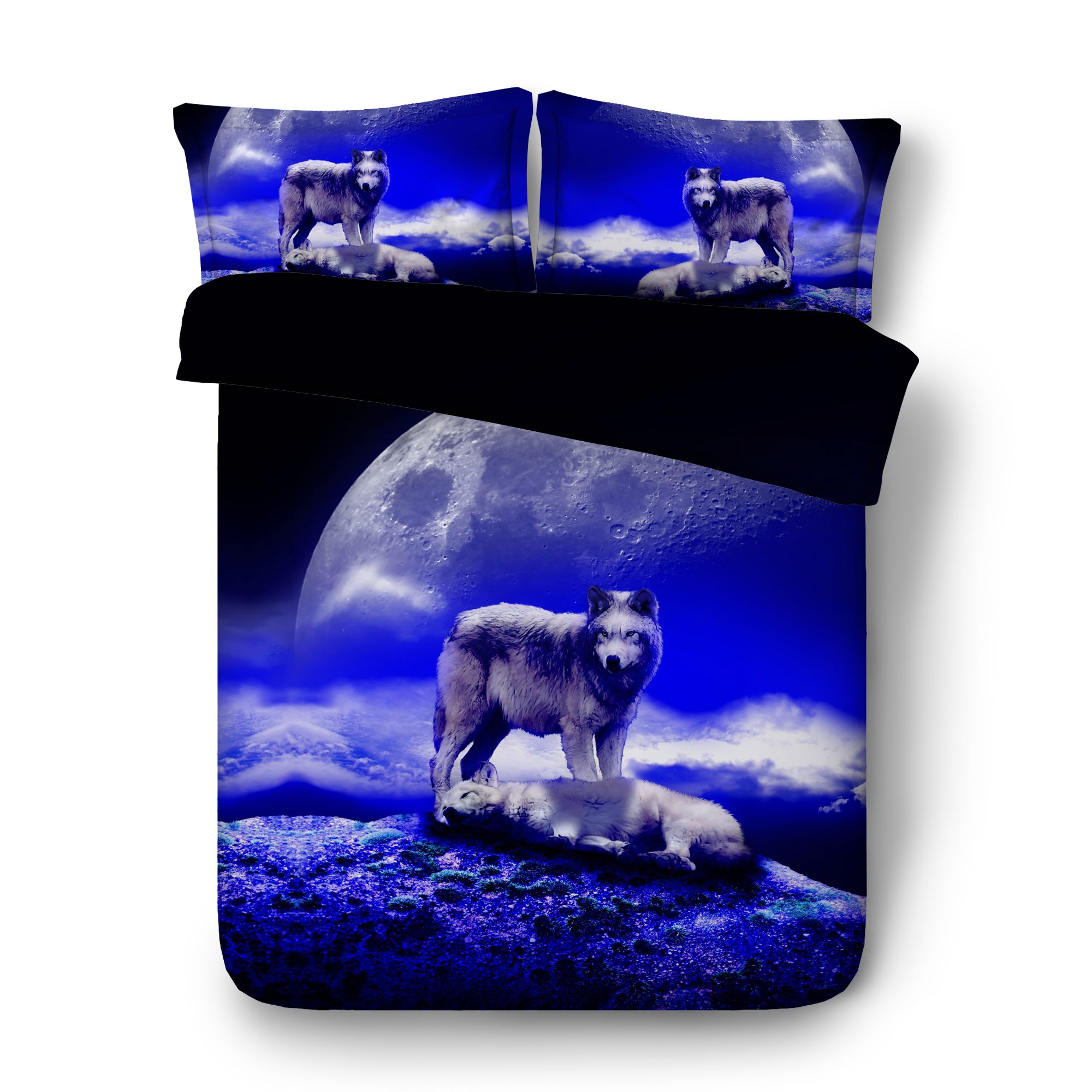 Howling Wolf Bed Set Blue And Orange Duvet Cover 3d Wildlife