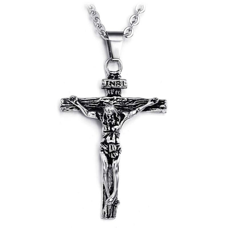 Mens Crucifix Necklace Stainless Steel 