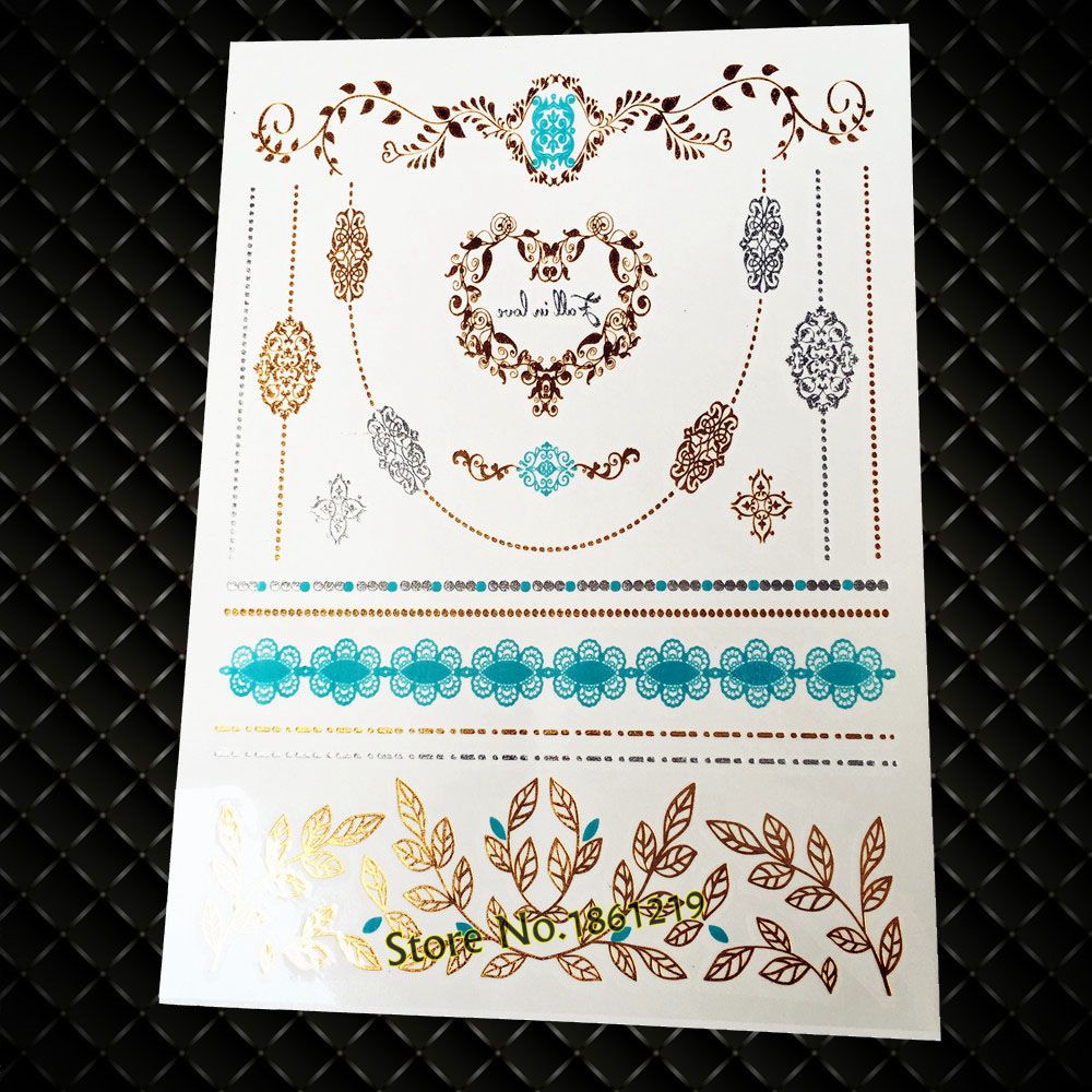 Acheter 25 Style Henné Rose Fleur Bracelets étanche Or Métallique Temporaire Autocollant De Tatouage Pour Les Filles Paisley Motif Tatto Femmes De