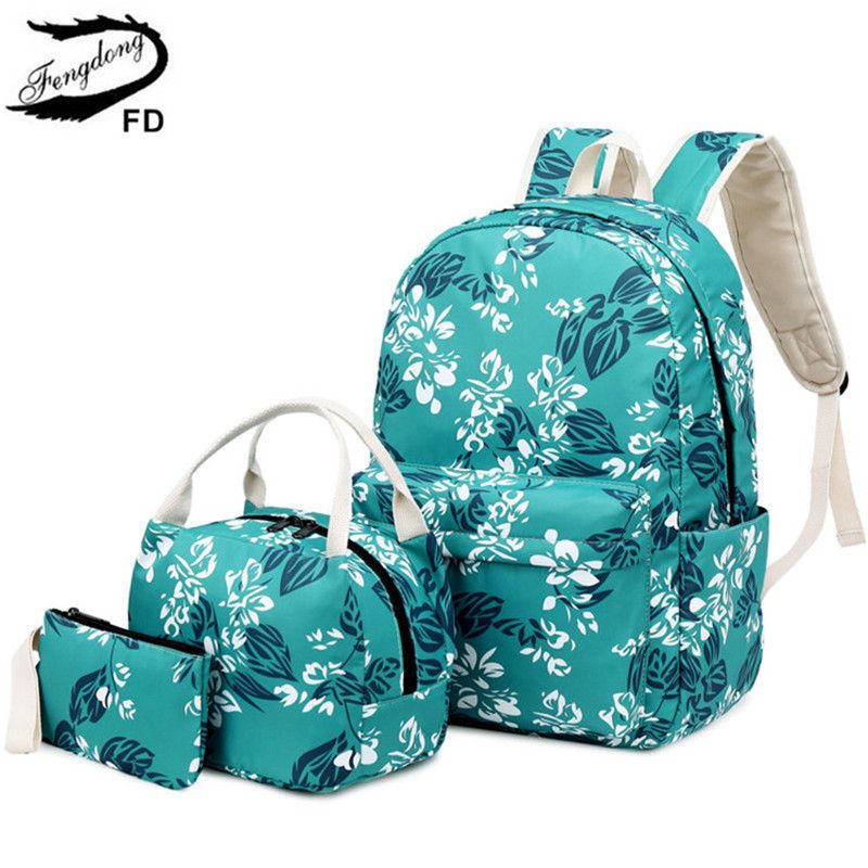 Flower Cat Green Shoulder Backpack Messenger Crossbody Laptop Bag Student Bookbags for Kid Girls Boys
