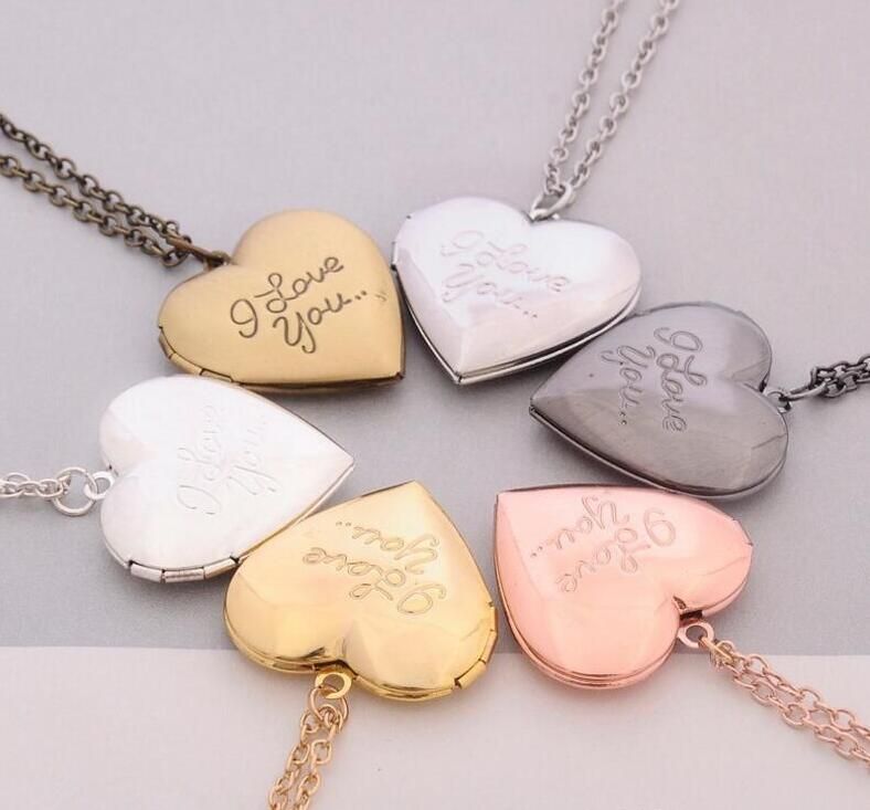 I Love You Heart Locket Necklace Silver 
