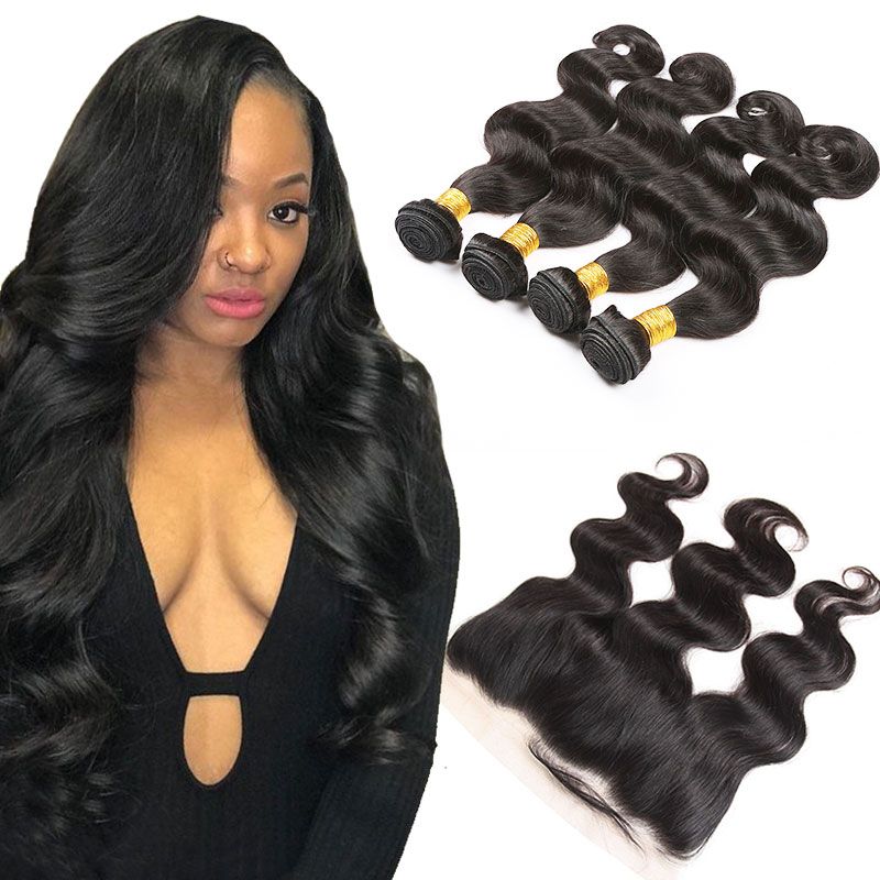 Cheap Brazilian Hair Bundles 4 Bundles With Lace Frontal