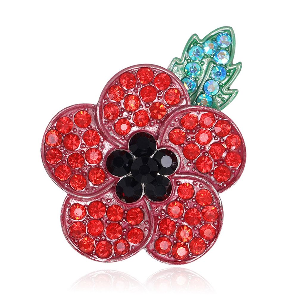 Vintage Poppy Brooch Needle Flower Crystal Pin Poppies Badge Brooches Red UK