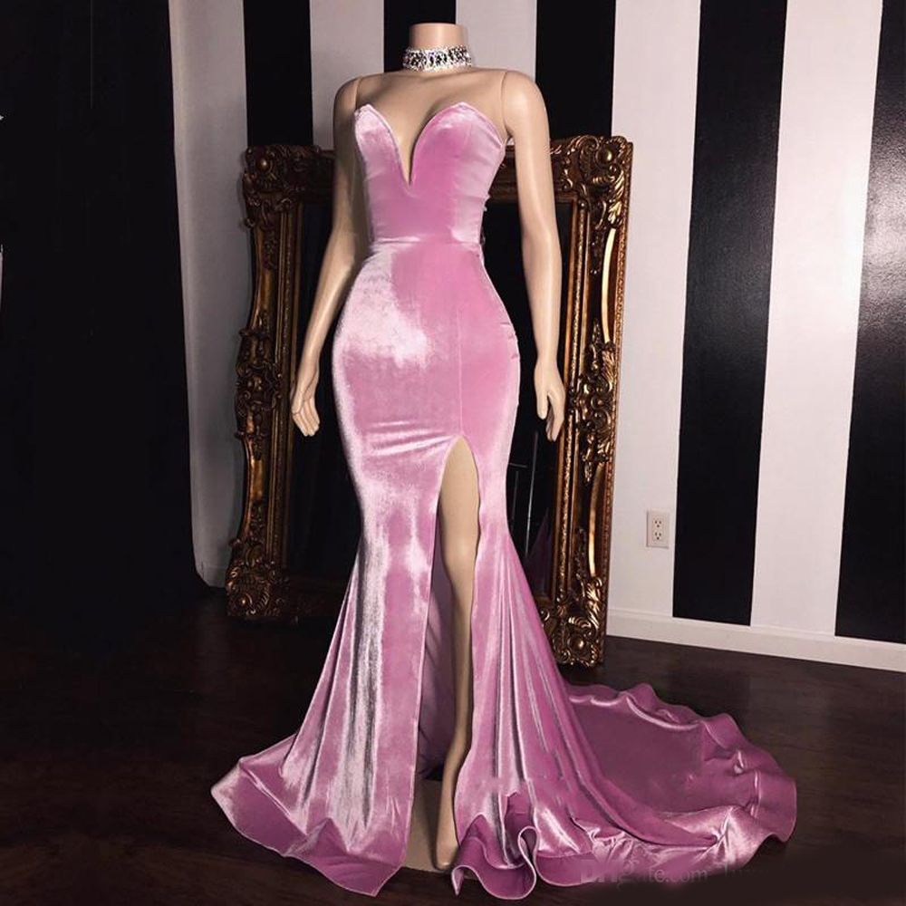 Compra Rosa Elegante Terciopelo De Novia Vestidos Fiesta Sirena Largo  Vestidos De Noche Con La Raja Vestidos Formales Trajes De Soirée Prom  Vestidos Barato | Entrega Rápida Y Calidad | Es.Dhgate