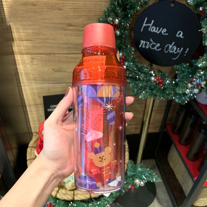 Acheter Starbucks De Noël 2018 Cadeau Casse Noisette Rouge Défilé Ours Led Mass Sports à Boire Verre Double Couche Bouteille Deau En Plastique 473 Ml
