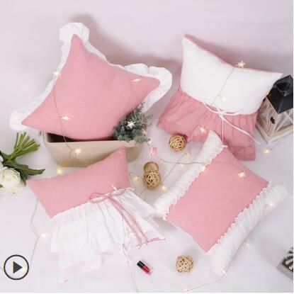 Pink Princess Style Pink White Lace Cushion Cover Sofa Throw
