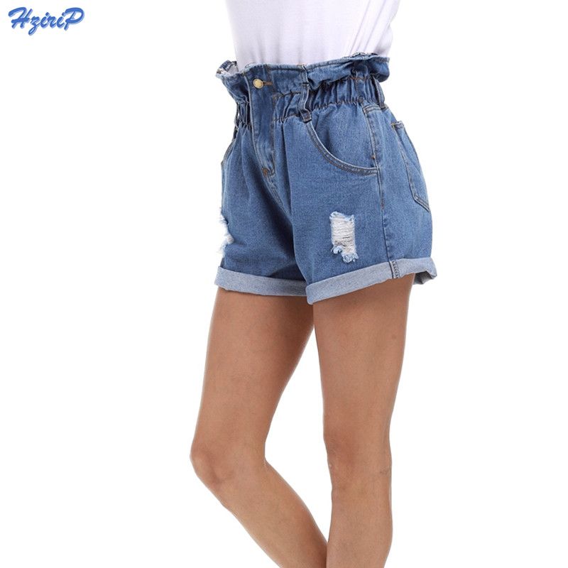 Compra 2018 New Summer Denim Shorts Mujeres Curling Agujero Flojo Ocasional  Corto Feminino Elástico Jeans De Cintura Alta Shorts Más El Tamaño S 5xl  Y19041901 Barato | Entrega Rápida Y Calidad | Es.Dhgate