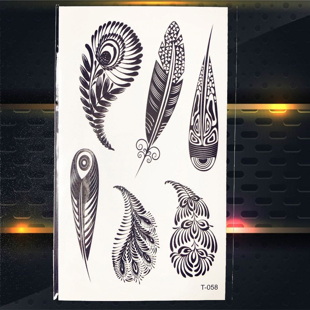 Acheter Noir Plume De Paon Oiseaux Autocollants De Tatouage Temporaire Couleur De Leau Dream Catcher Transfert Deau Tatouage Body Art Dessins