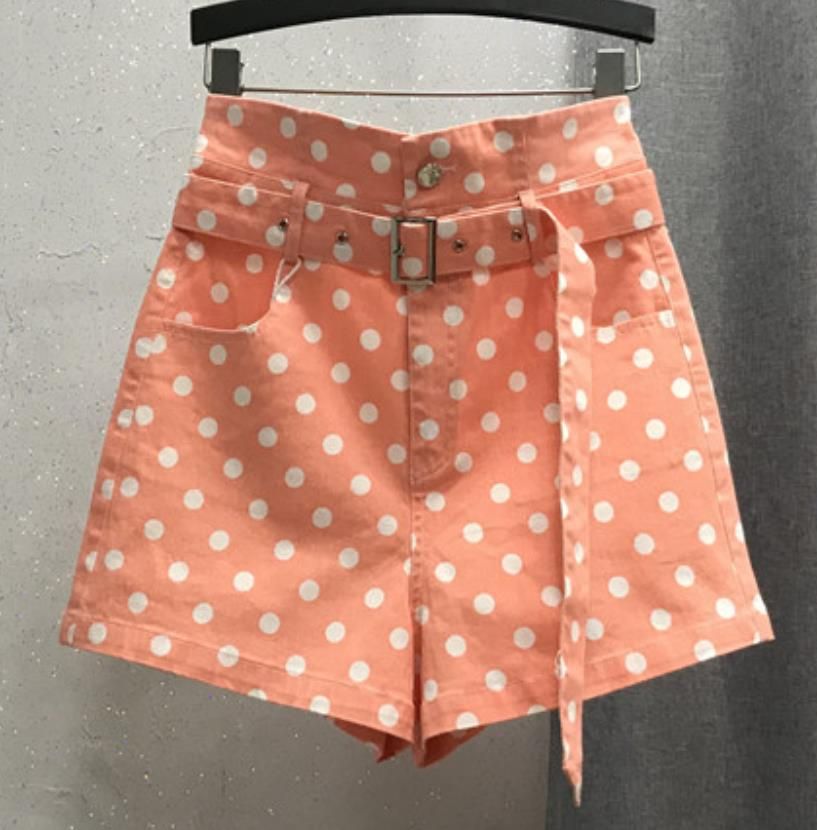 polka dot denim shorts