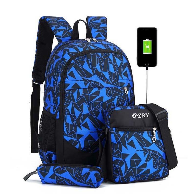 Fashion Men Laptop Backpack 15 6 inch Waterproof USB Charging Student School Bags Oxford Bagpack For Teenage Boys 2019 Mochila 