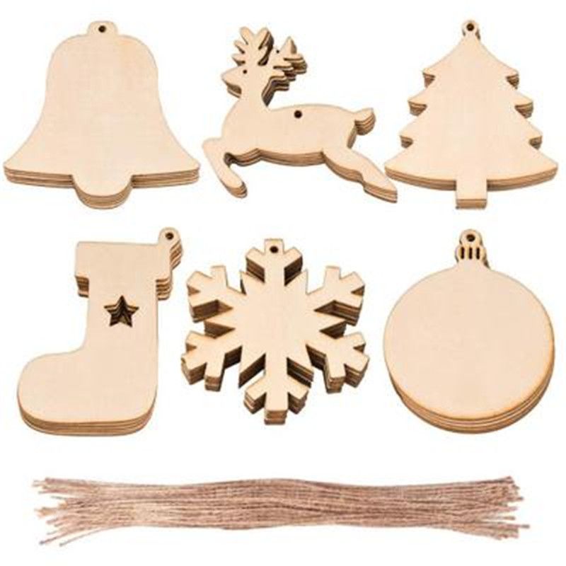 10Pcs//Set DIY Craft Christmas Xmas Wood Chip Hanging Pendant Ornament Home Decor