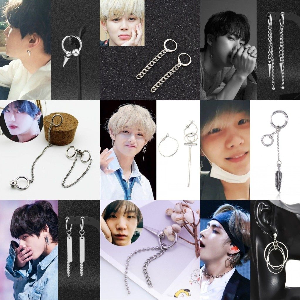 Kpop BTS Bangtan Boys Army Kim Taehyung V Jimin Album Tassel Chain Ear Stud  Earrings Jewelry Korean Jewelry Accessories Earring