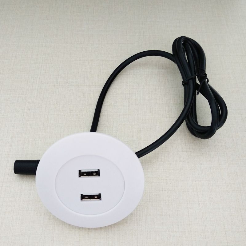 Silver Double USB Mobile Phone Charger Port Furniture Sofa Hardware Fittings Socket Dc5521