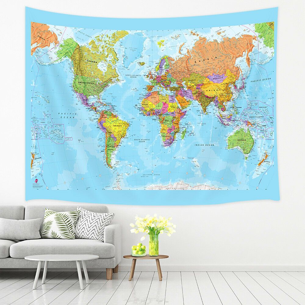 World Map Tapestry Wall Hanging For Living Room Bedroom Dorm