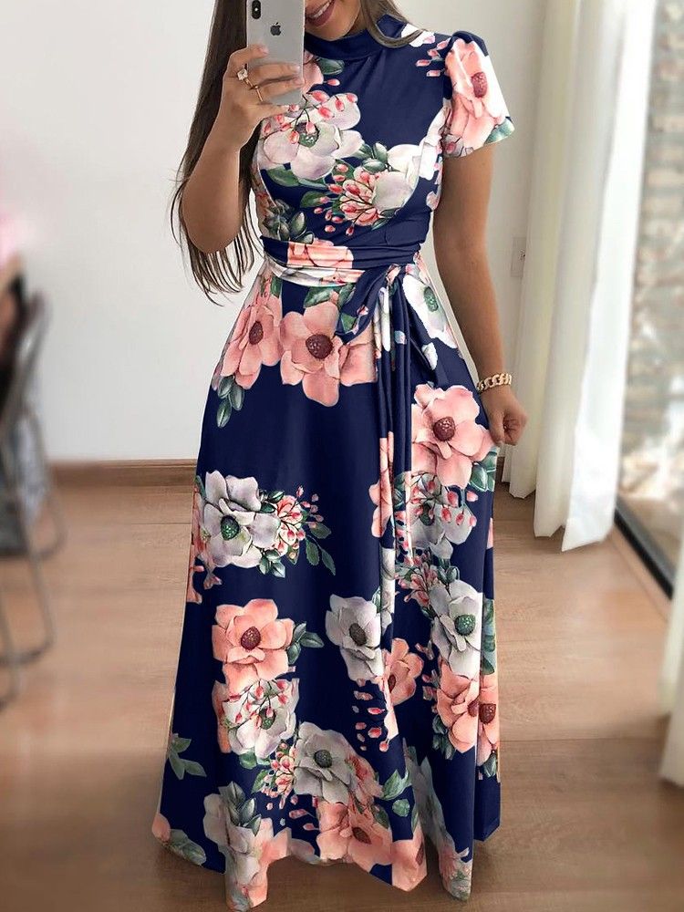 Acquistare Abiti Casual Strap Slim Vestiti A Maniche Lunghe Abbigliamento  Donna Abito Stampato A Fiori Economici A Vita Alta Gonna Lunga 220  Economico | Consegna Veloce E Qualità | It.Dhgate