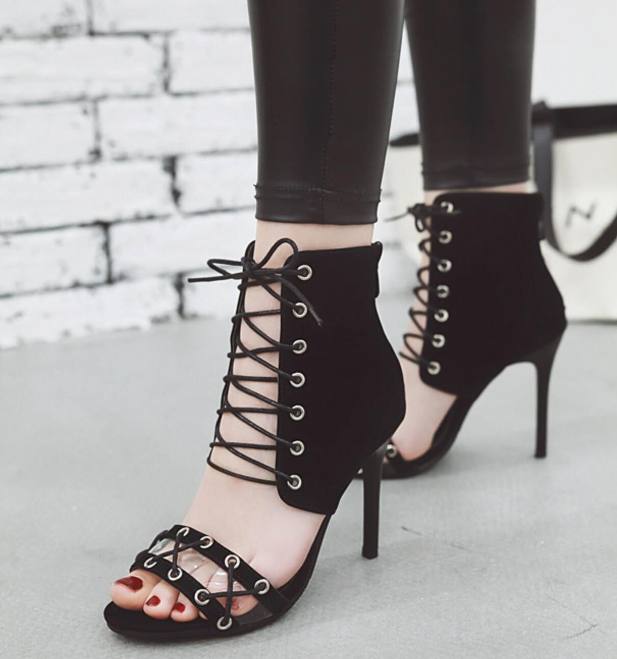 open toe lace up boots