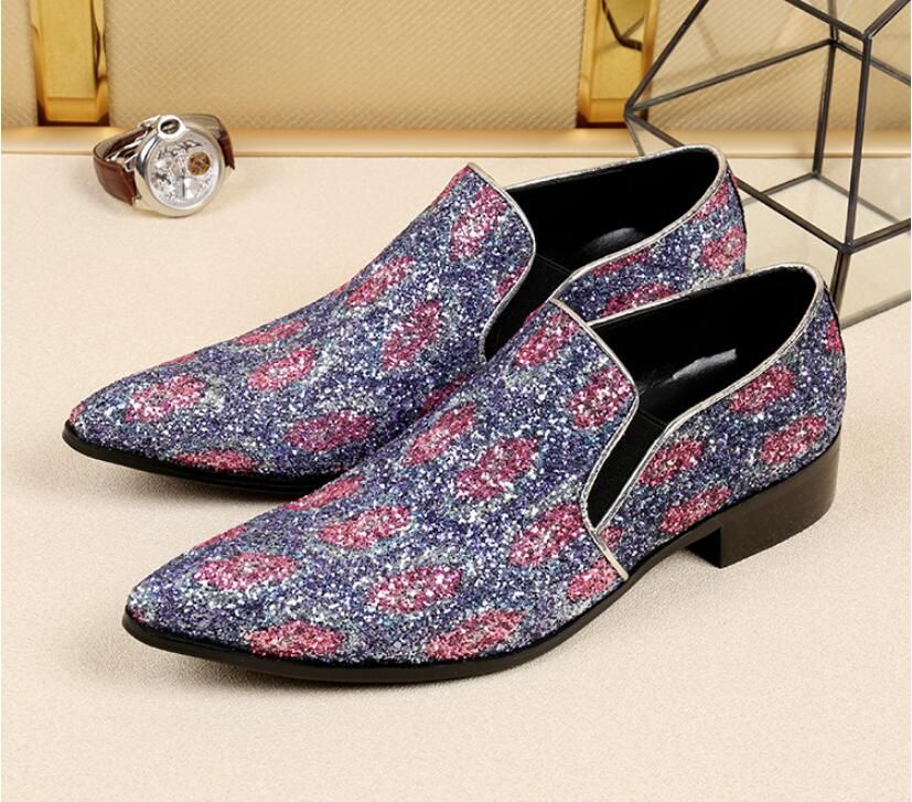 Acheter 2019 Main Pointu Or Pointe Paillettes Nouveau Cuir Hommes