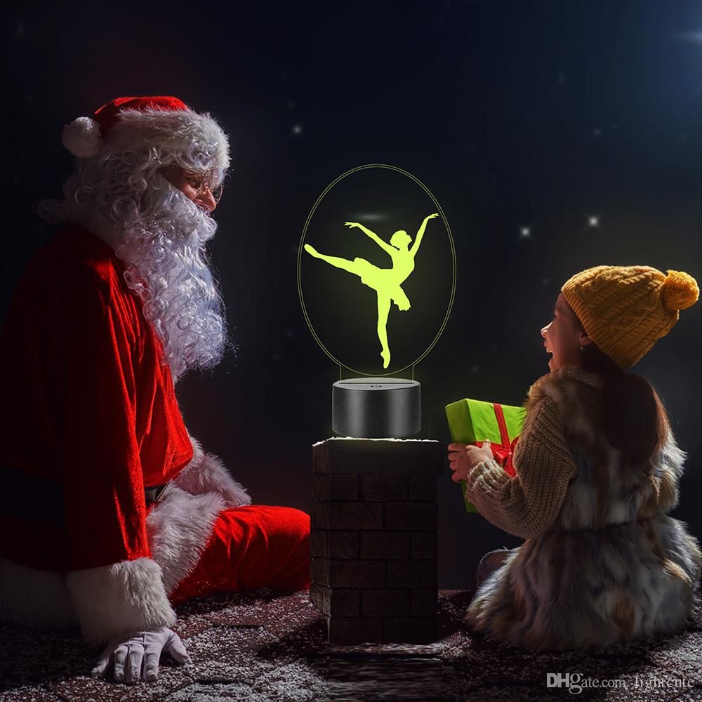 Creativo 3D Ballet Luz de Noche 7 Colores que Cambian USB Poder Touch Switch Ilusión óptica Decor Lámpara LED Mesa Lámpara Niños Juguetes Cumpleaños Navidad Regalo 
