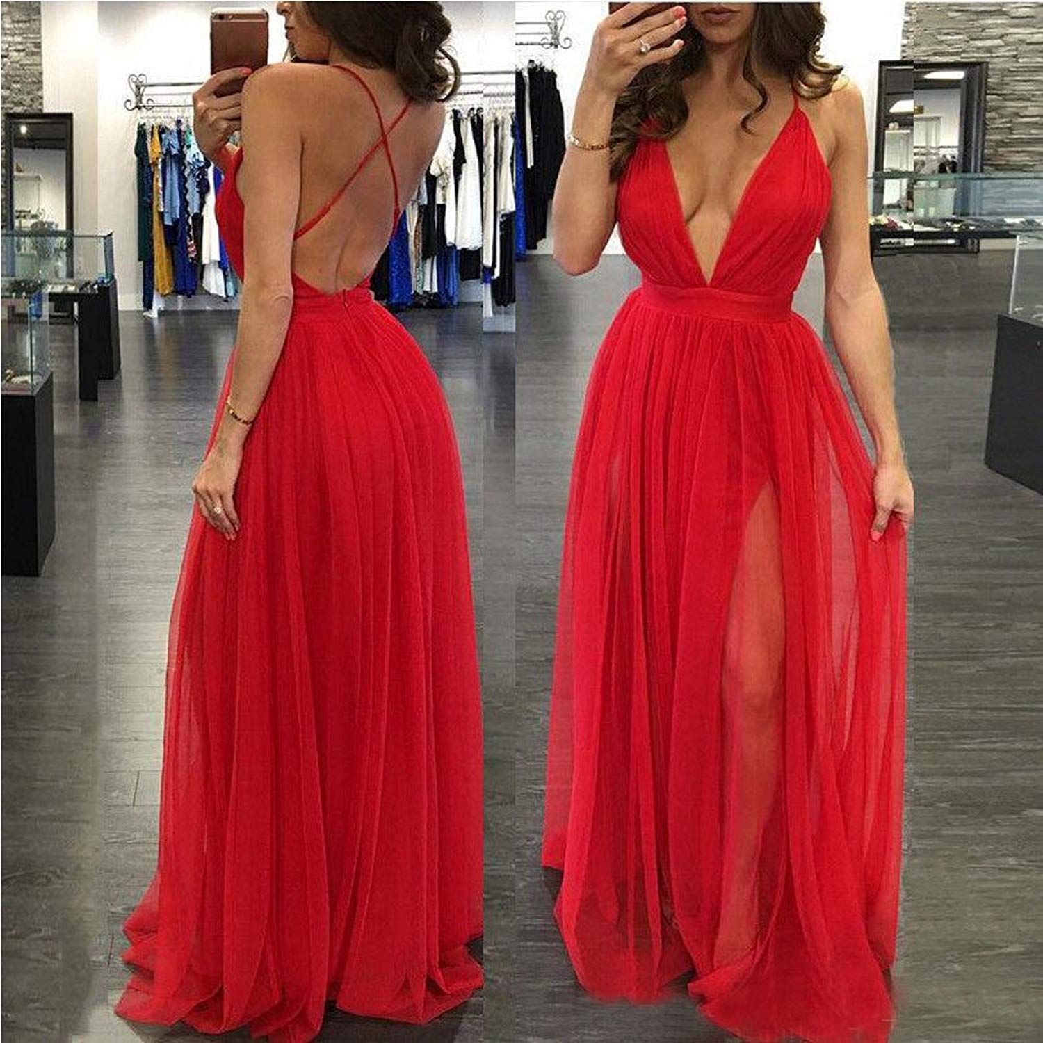 plunging neckline midi dress
