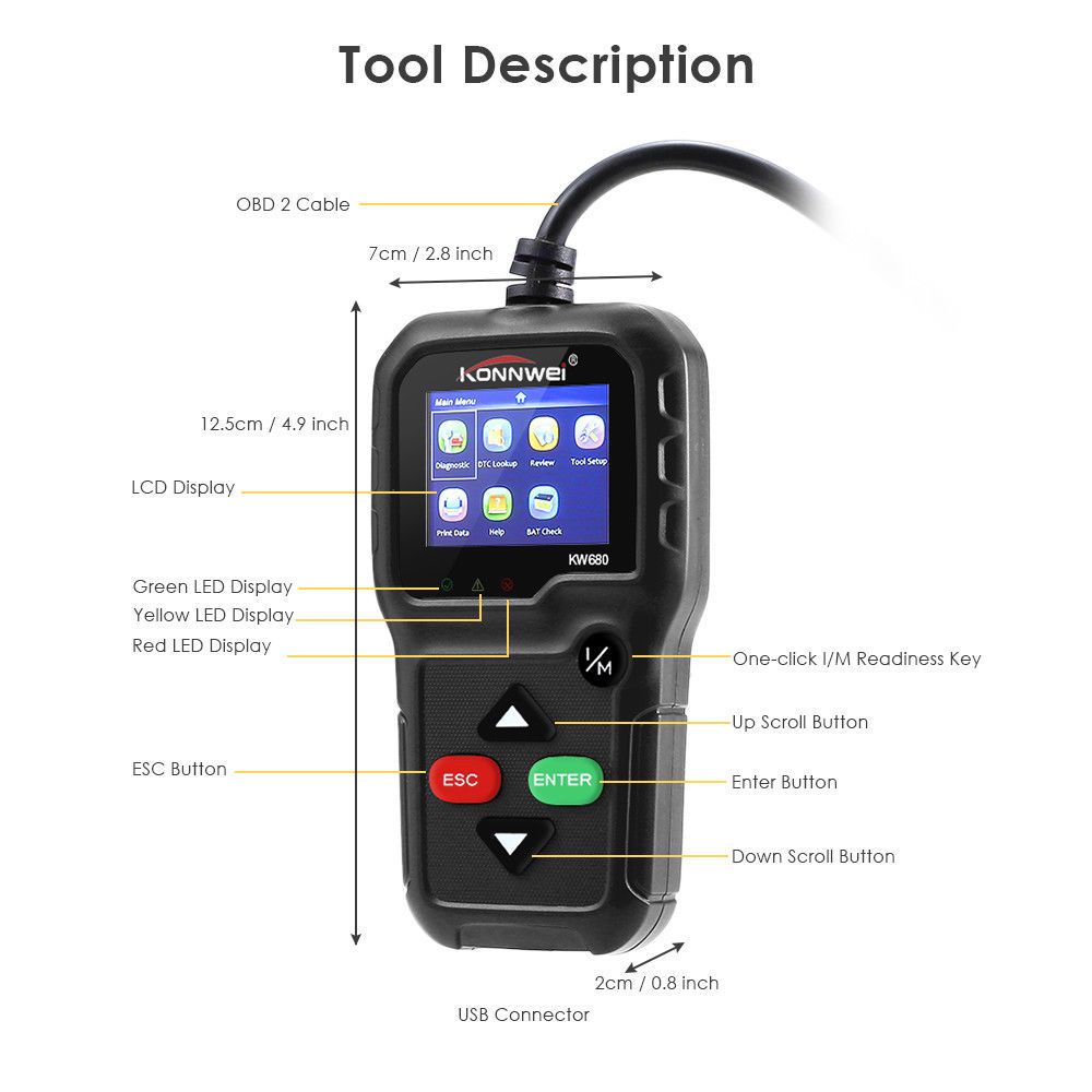 ODB2 KONNWEI KW680 Car Diagnostic Tool OBD2 Automotive Scanner Better AD410 Engine  Fault Code Reader Scan Tool Obd 2 Autoscanner190G From Ai805, $32.88