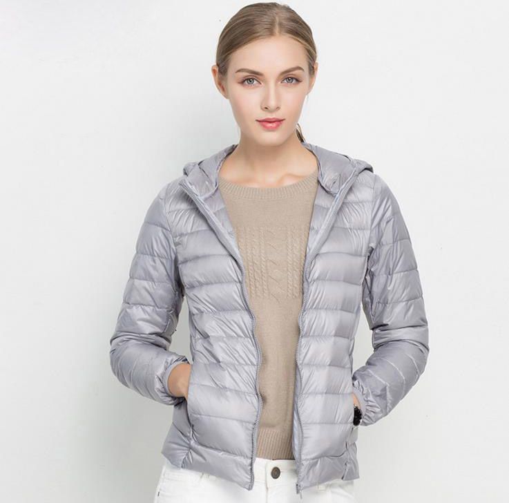 women ultra light down hooded coat