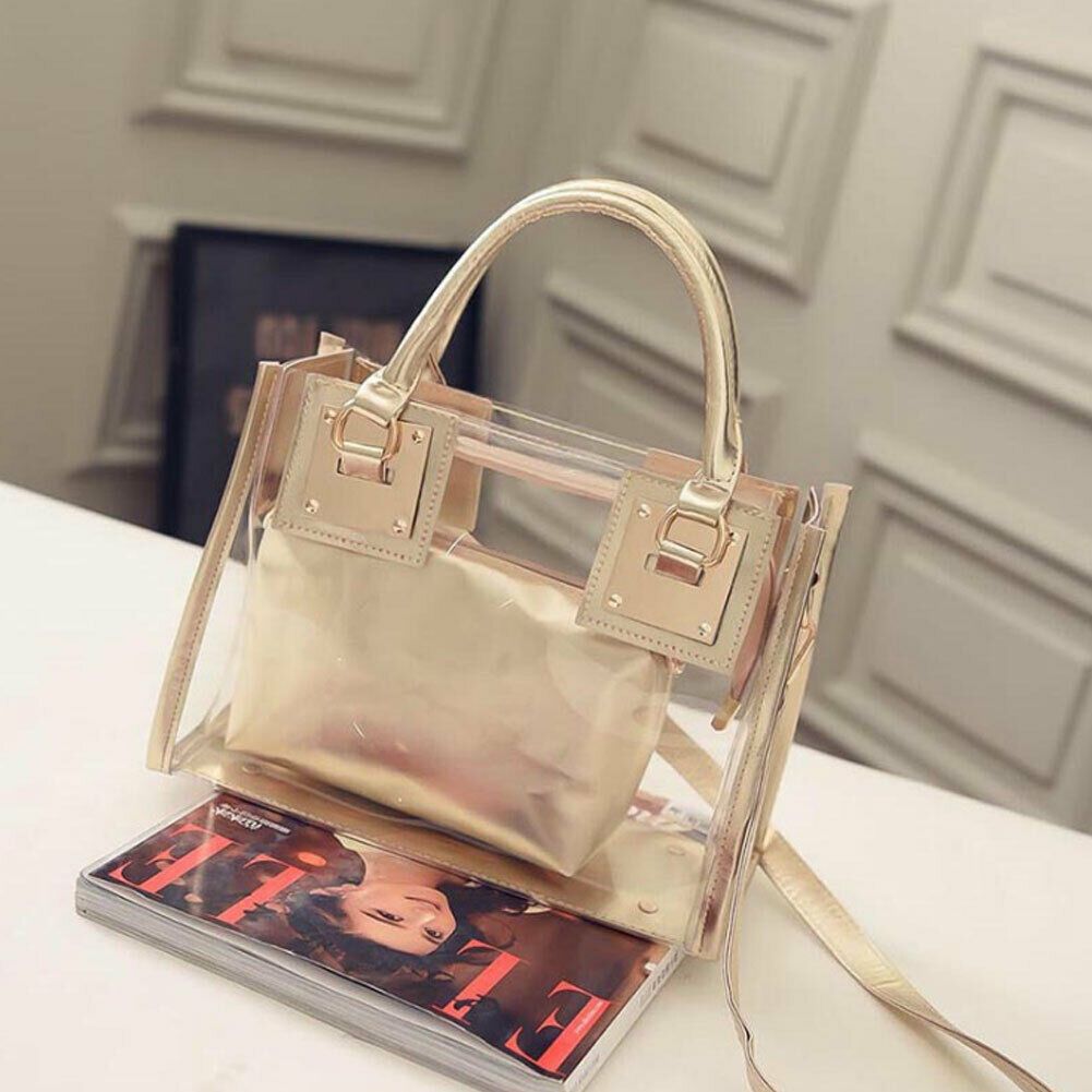 US New Women Transparent Handbag Beach Clear Jelly Crystal Purse Crossbody Bags