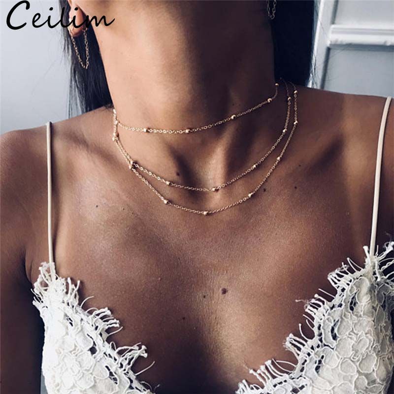 Bohemian Mulilayer Necklace Gold Silver Chain Choker Pendant Necklaces Gift