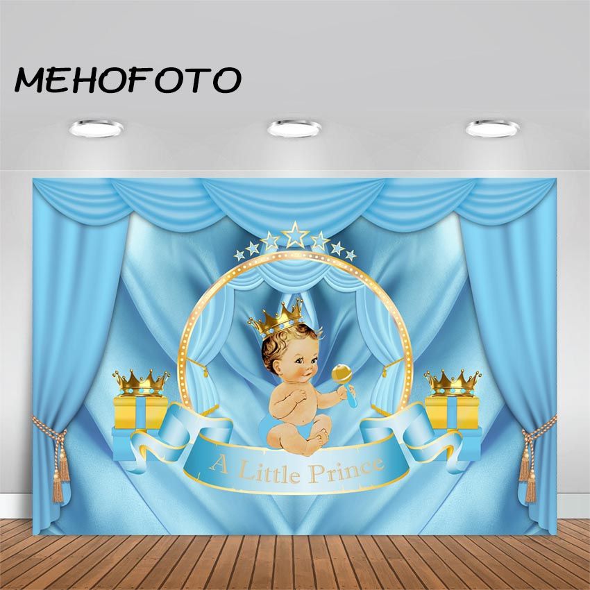 Photo Background Royal Prince Baby Shower Photography Backdrops Crown Gift Blue  Curtain Party Decoration